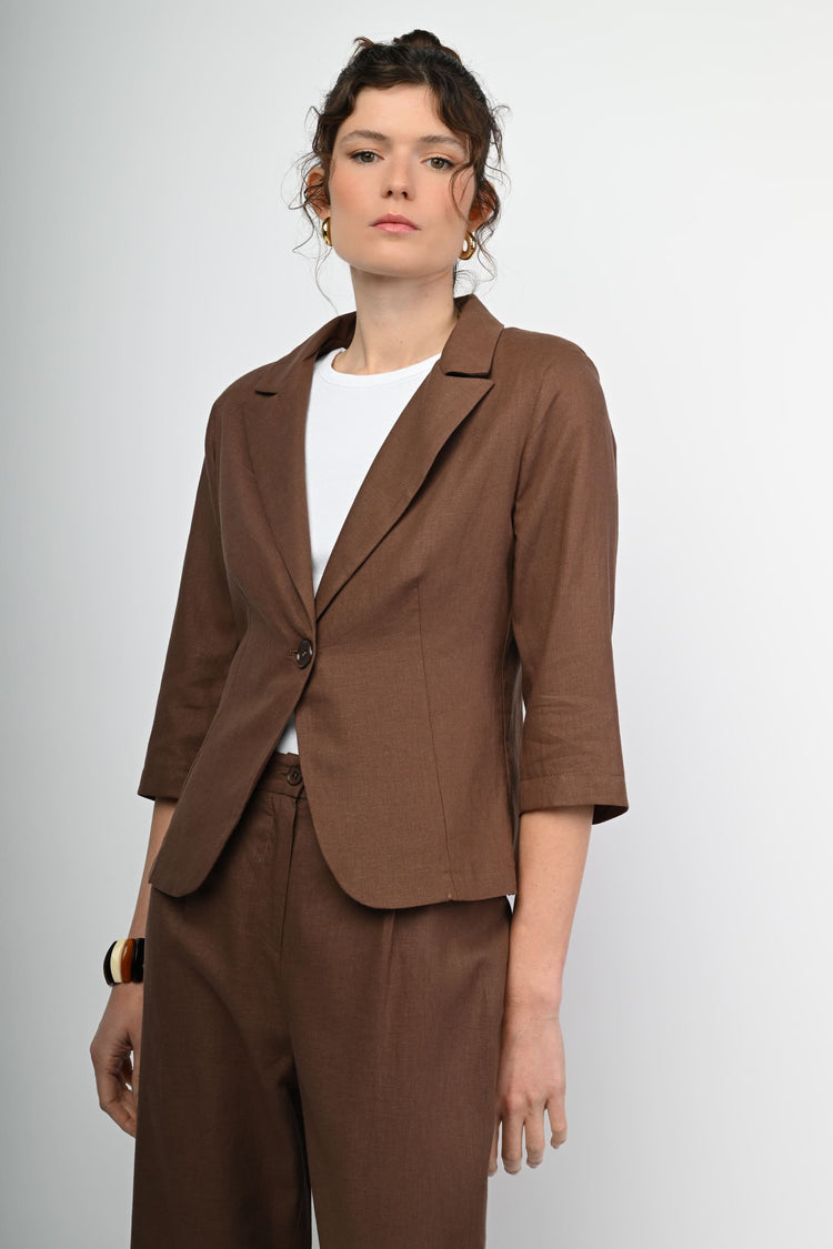 Blazer monopetto in lino e viscosa