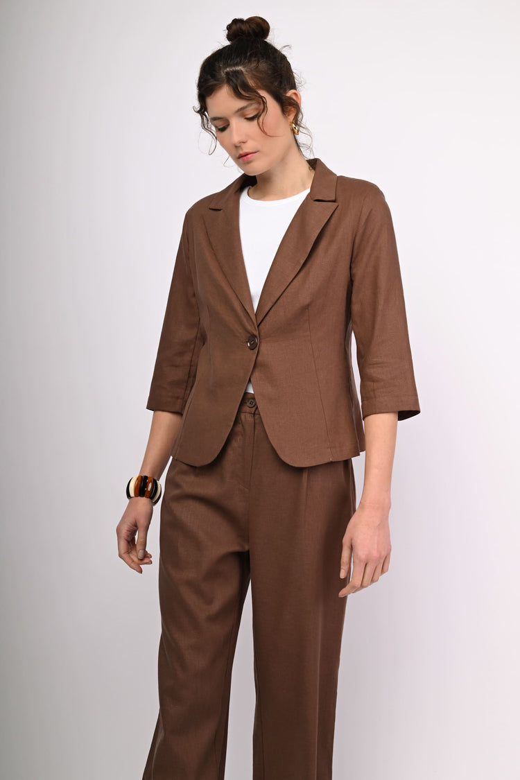 Blazer monopetto in lino e viscosa