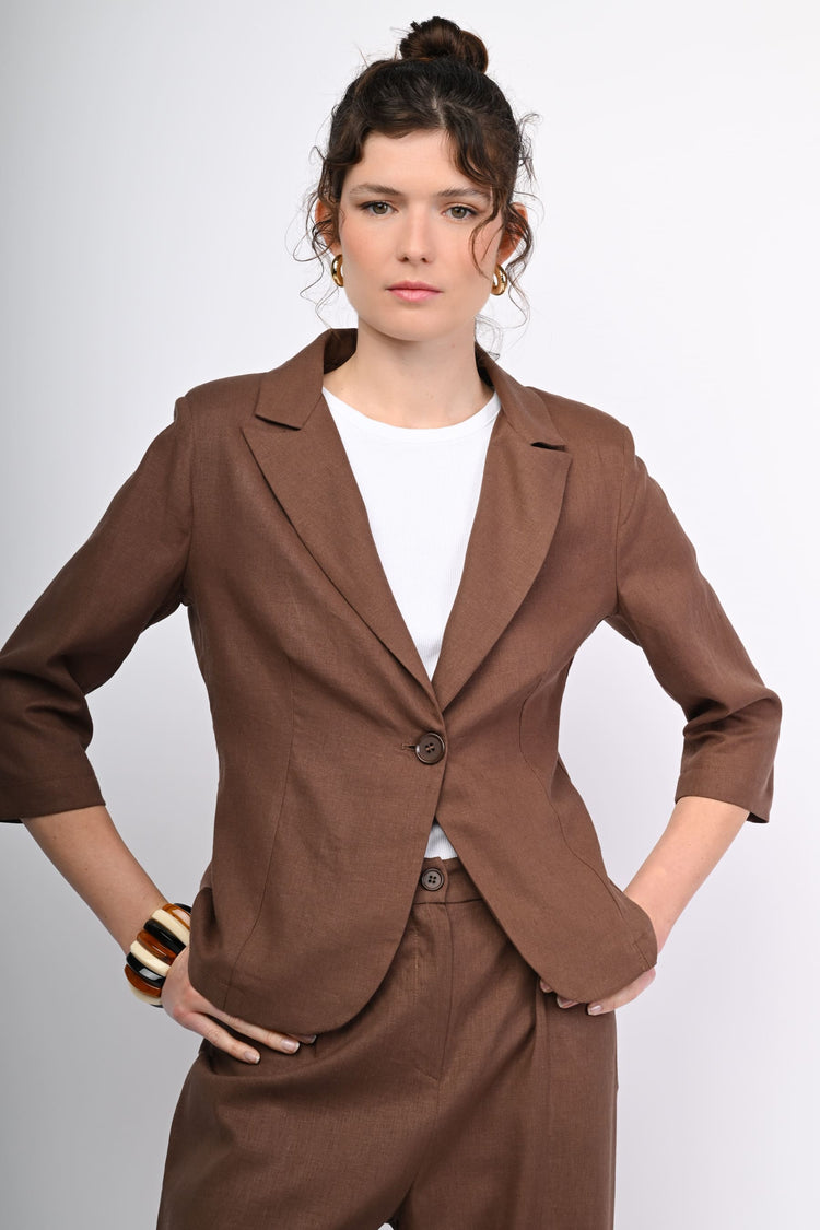 Blazer monopetto in lino e viscosa