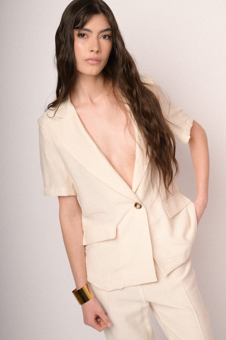 Blazer in viscosa avorio a maniche corte