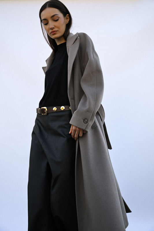 Cappotto lungo doppiopetto con cintura