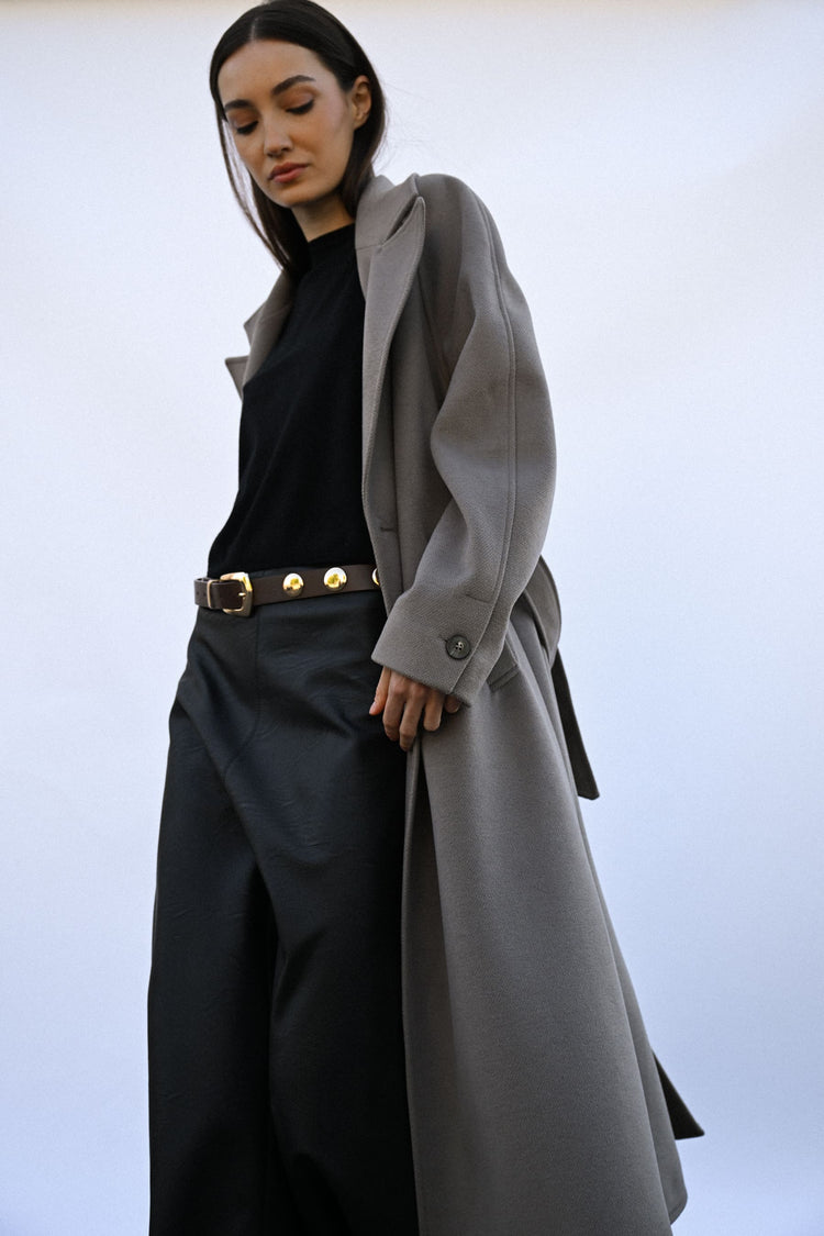 Cappotto lungo doppiopetto con cintura