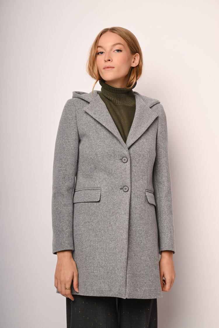 Cappotto monopetto con cappuccio