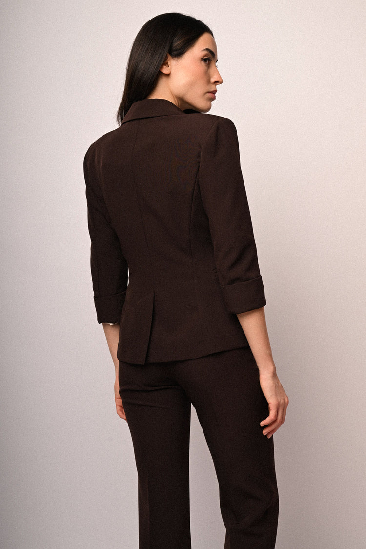 Blazer monopetto cioccolato con maniche crop