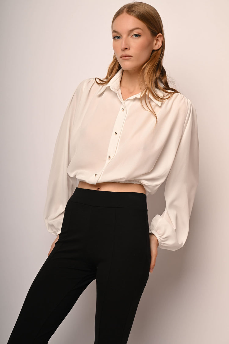Camicia crop con maniche a palloncino
