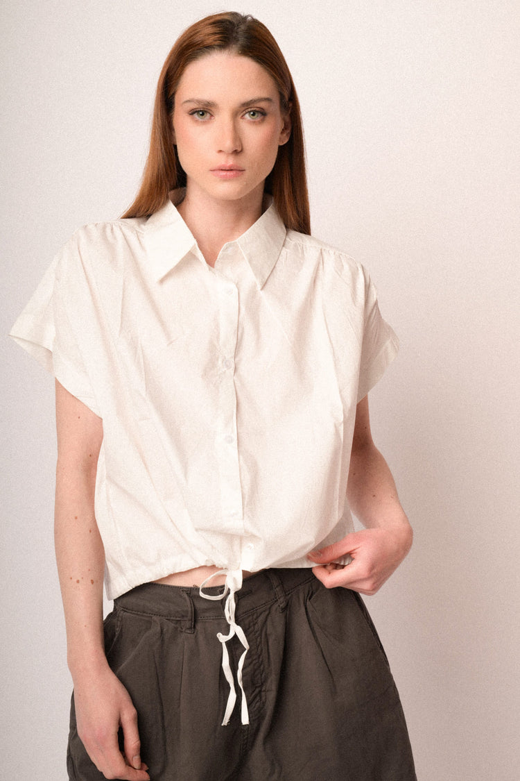 Camicia boxy-fit in cotone bianco con coulisse