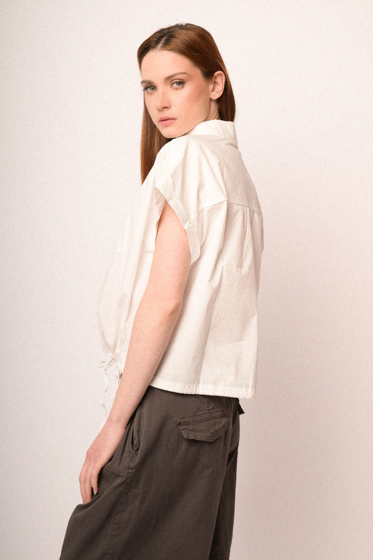 Camicia boxy-fit in cotone bianco con coulisse