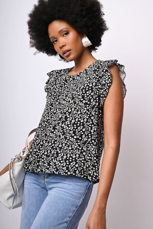 Top a stampa floreale con rouches