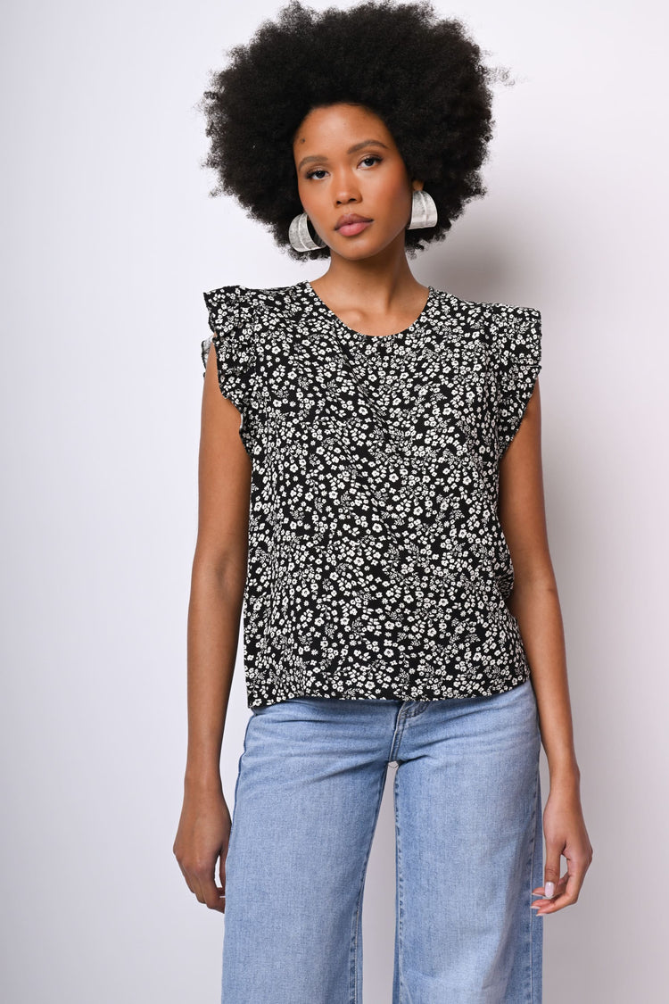 Top a stampa floreale con rouches