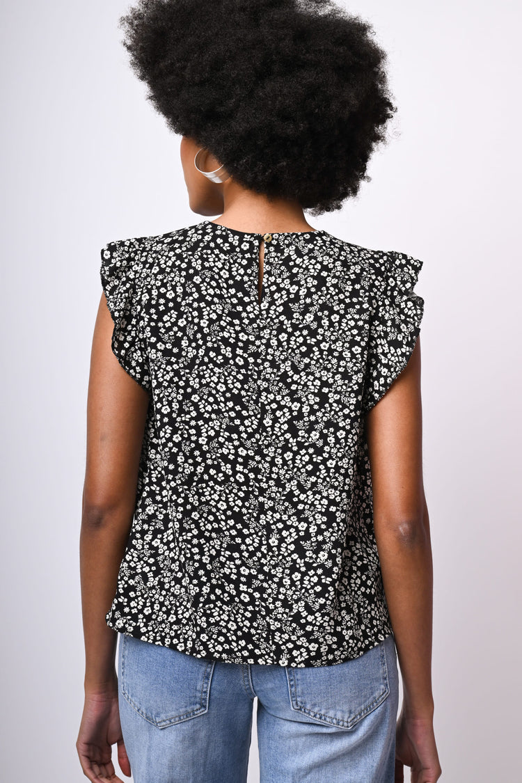 Top a stampa floreale con rouches