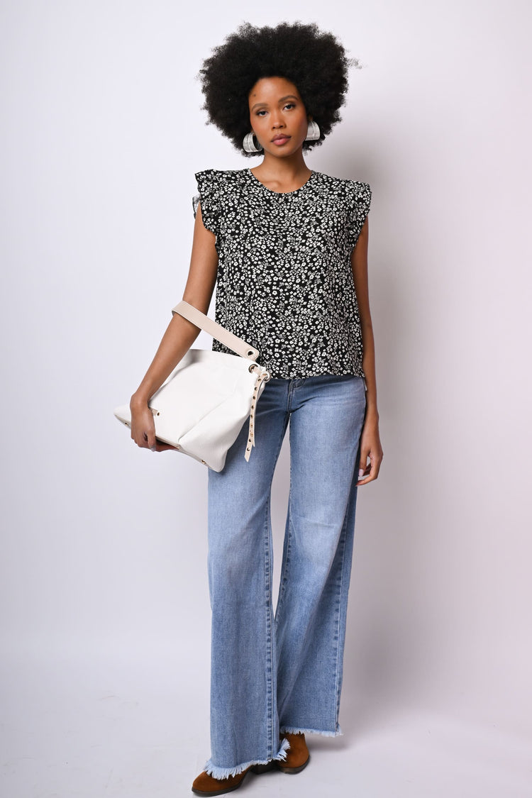 Top a stampa floreale con rouches