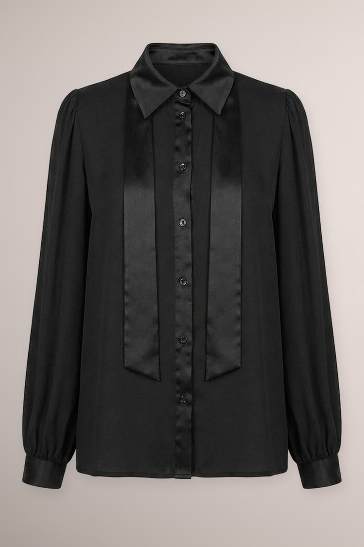 Camicia nera con nastro in raso