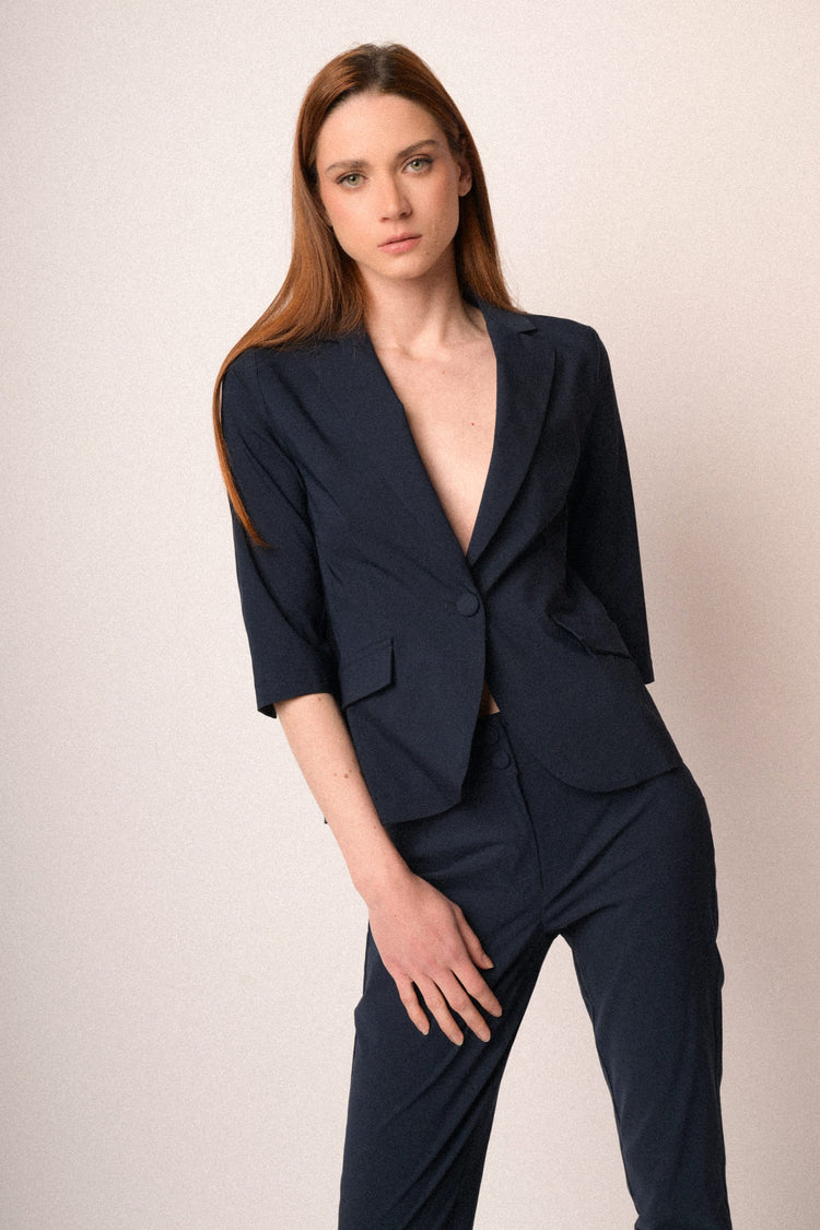 Blazer monopetto misto viscosa blu