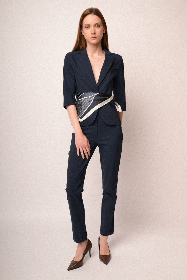 Blazer monopetto misto viscosa blu