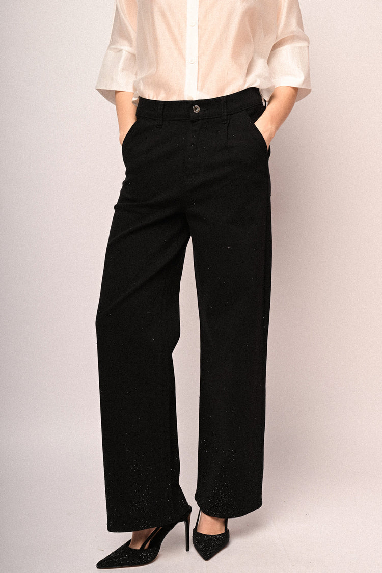 Jeans wide-leg con decorazione strass
