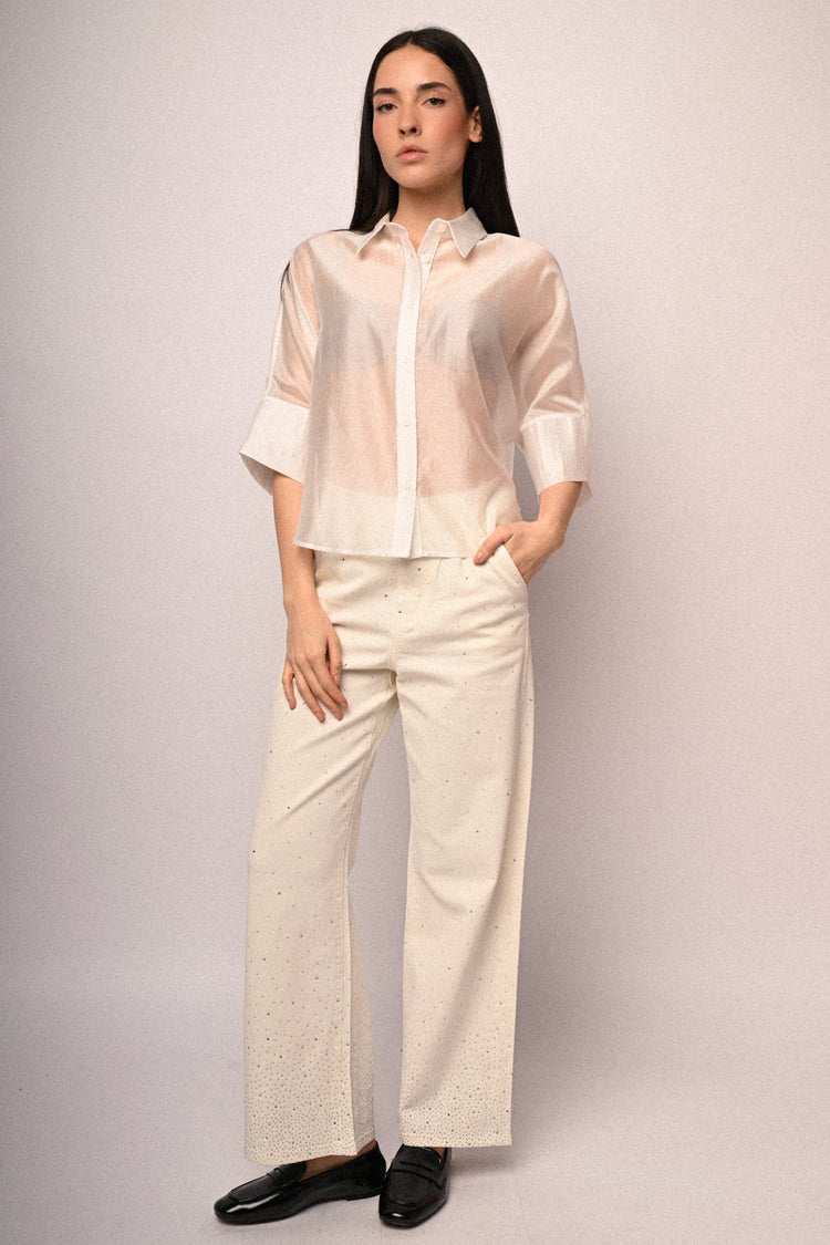 Jeans wide-leg con decorazione strass