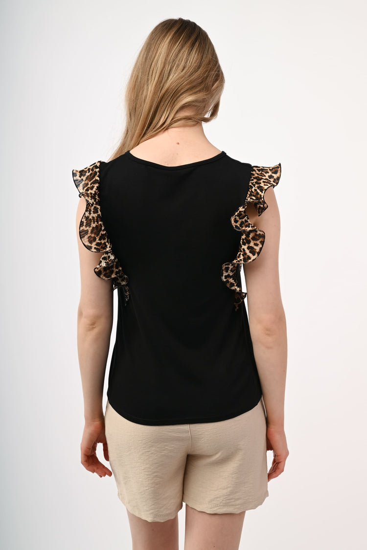 Top con rouches a stampa leopardata