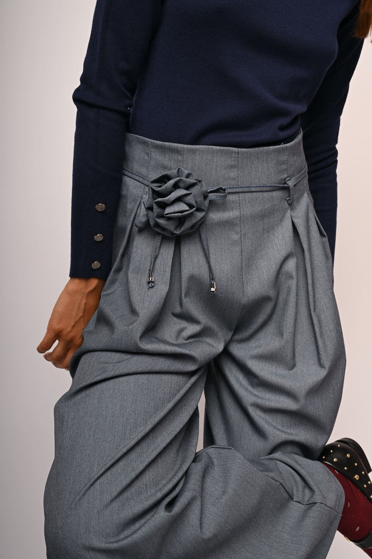Pantaloni palazzo con fiore 3D
