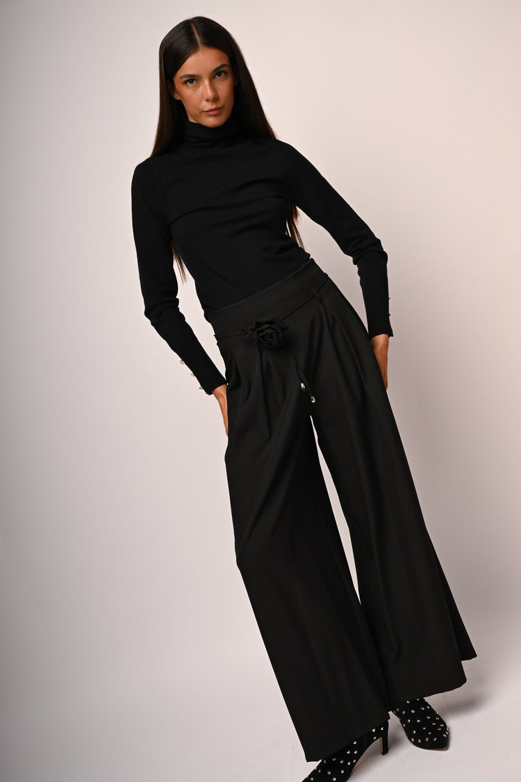 Pantaloni palazzo con fiore 3D