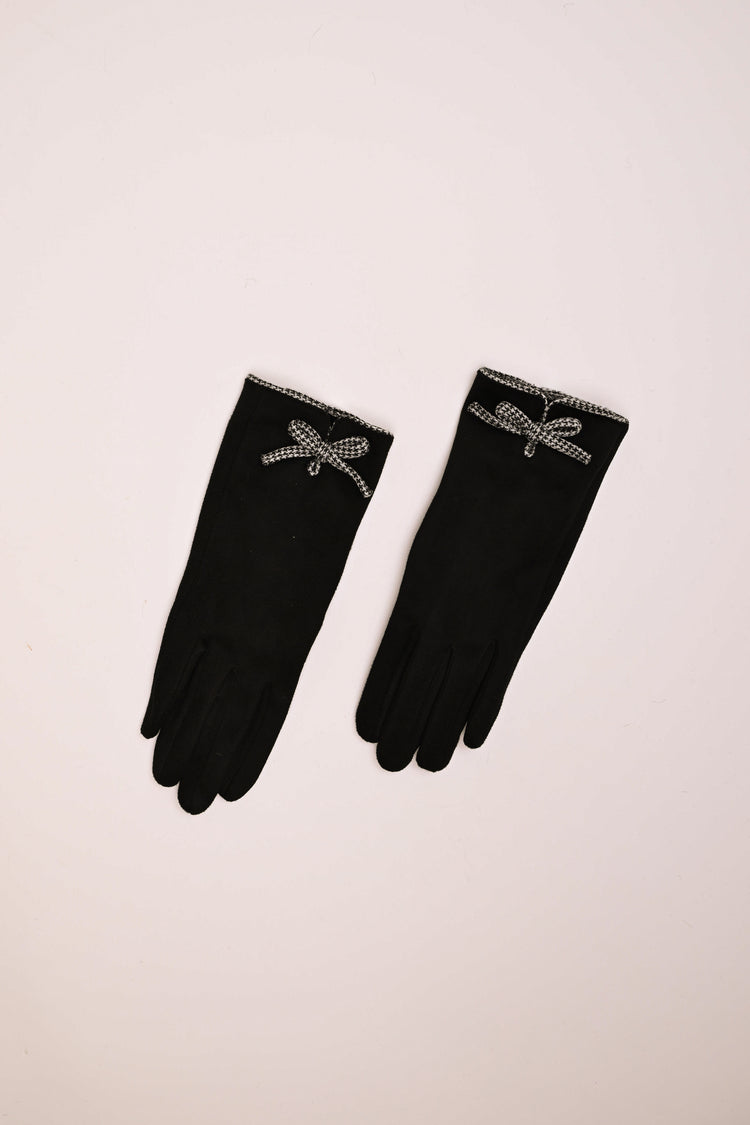 Guanti con fiocco pied de poule