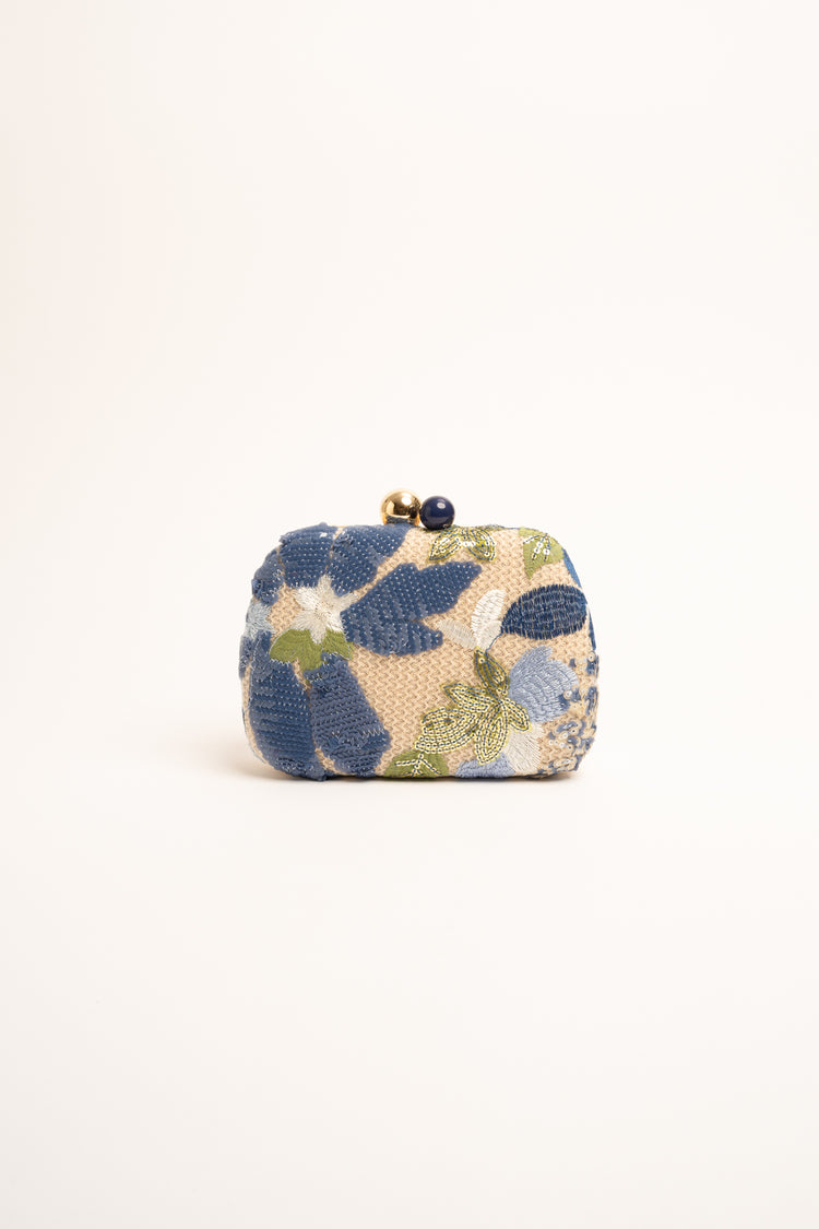 Mini Pochette con ricami floreali in paillettes multicolor