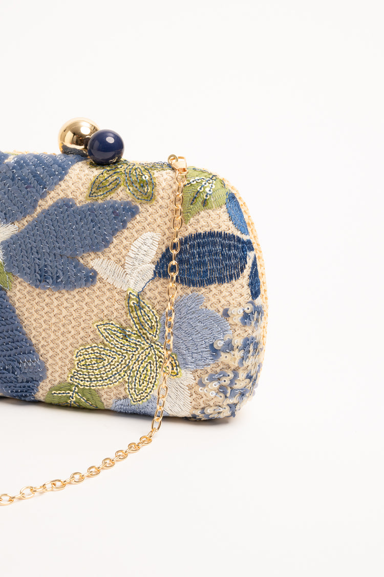 Mini Pochette con ricami floreali in paillettes multicolor