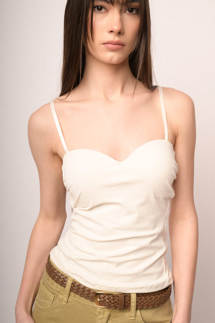 Top a bustier con scollo a cuore bianco