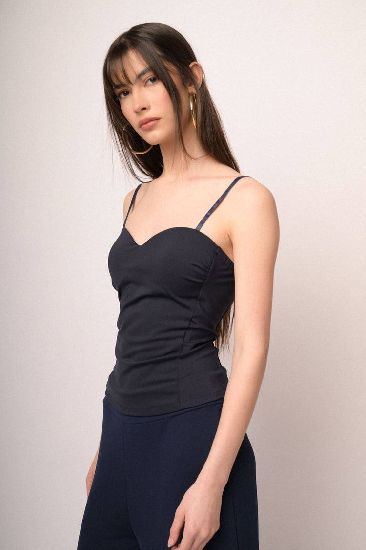 Top a bustier con scollo a cuore blu