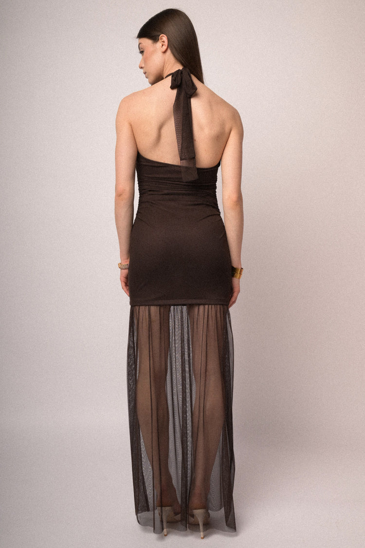Abito lungo allamericana in tulle