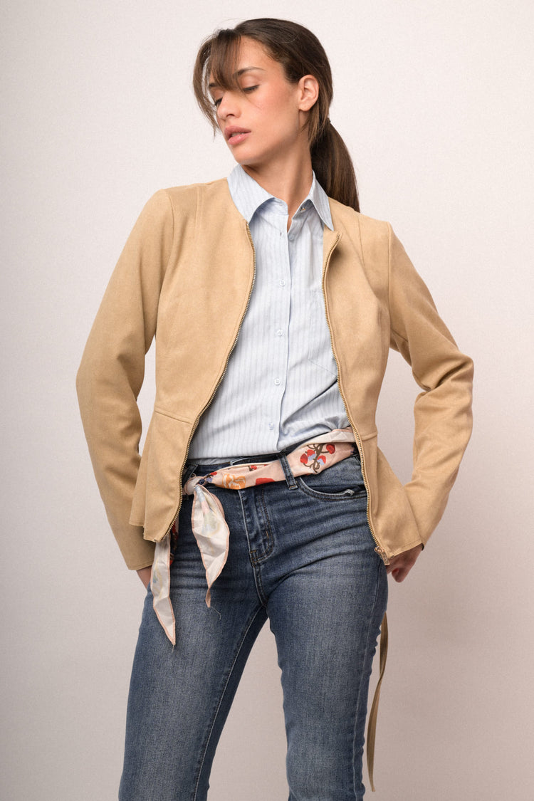Giubbino velour con cintura