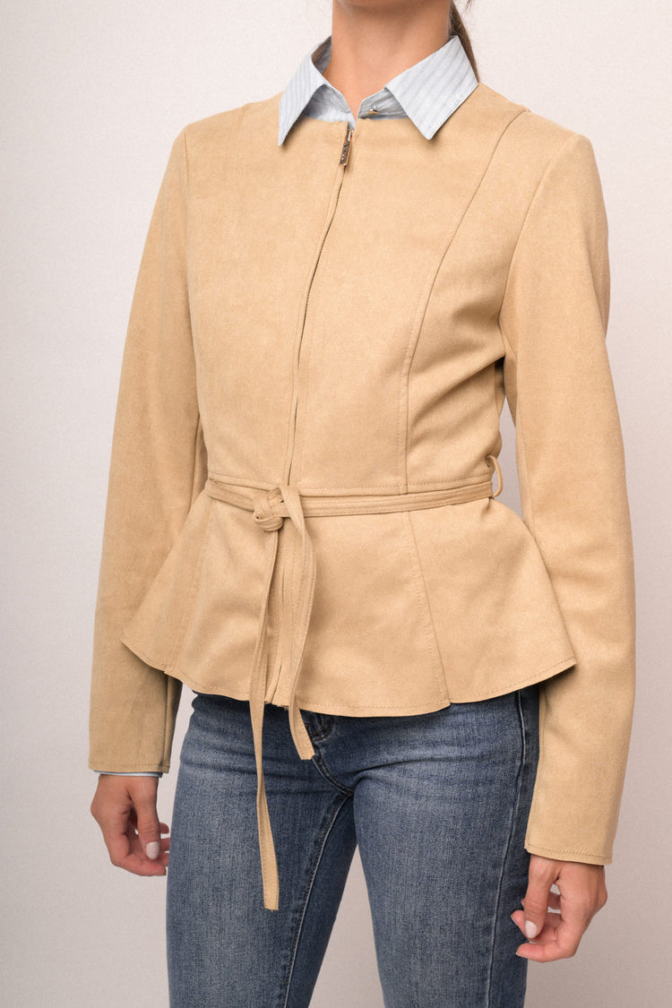 Giubbino velour con cintura