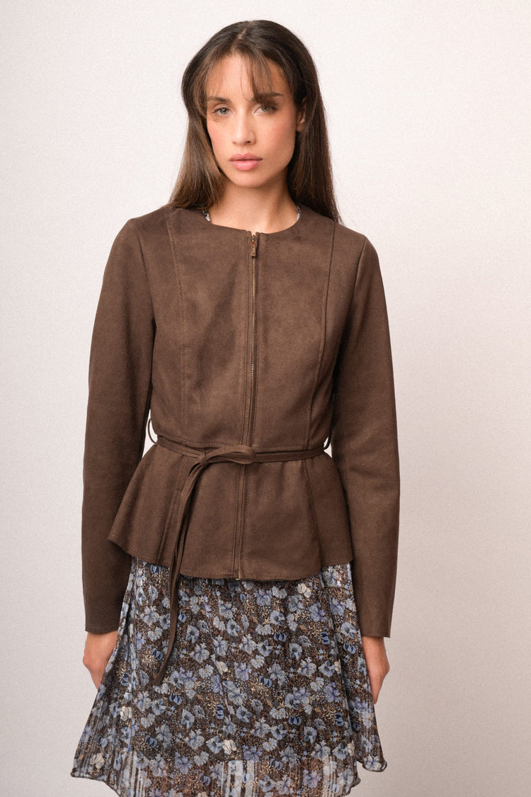 Giubbino velour con cintura