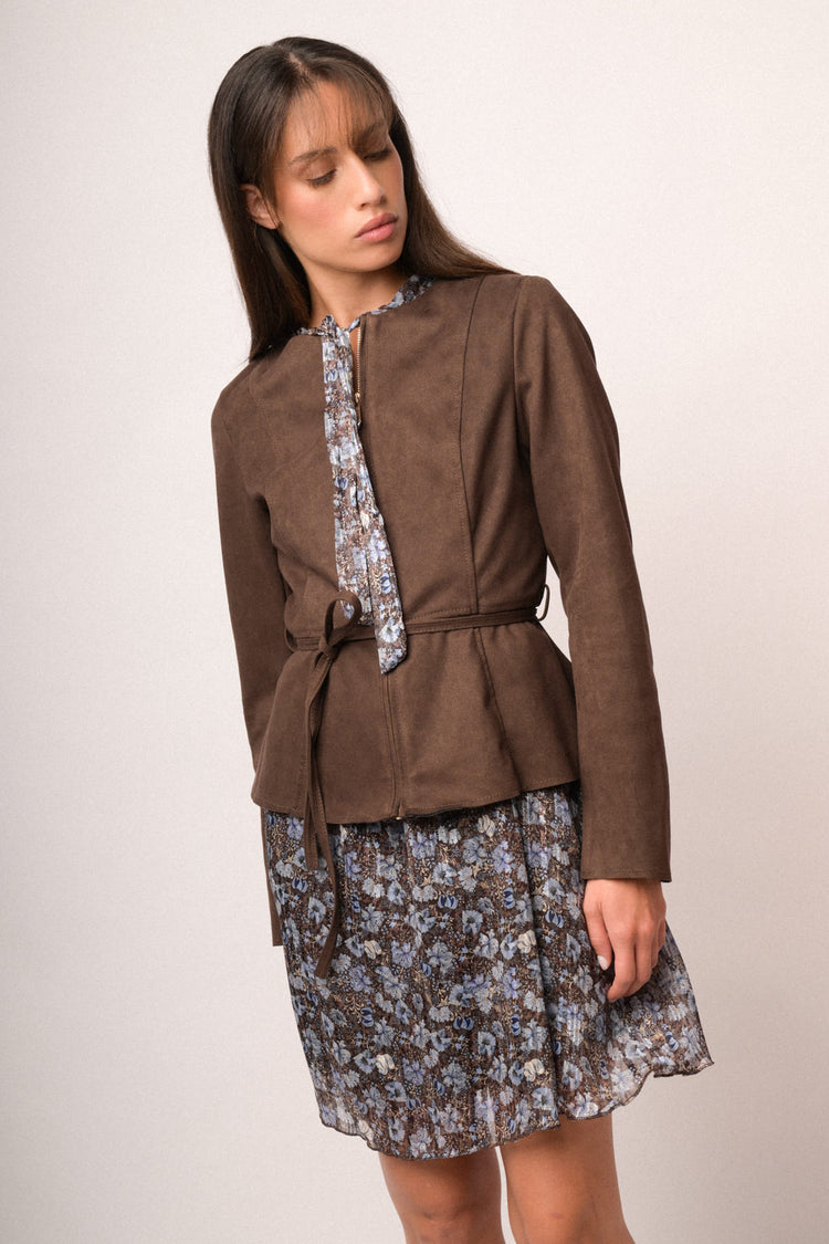 Giubbino velour con cintura