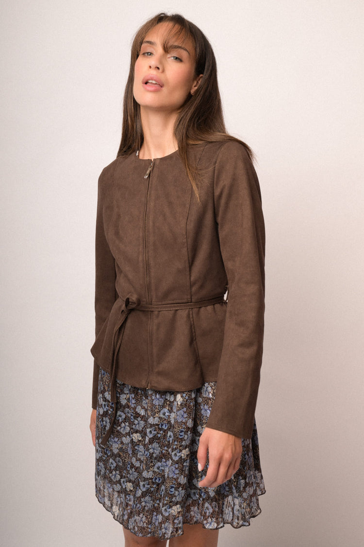 Giubbino velour con cintura