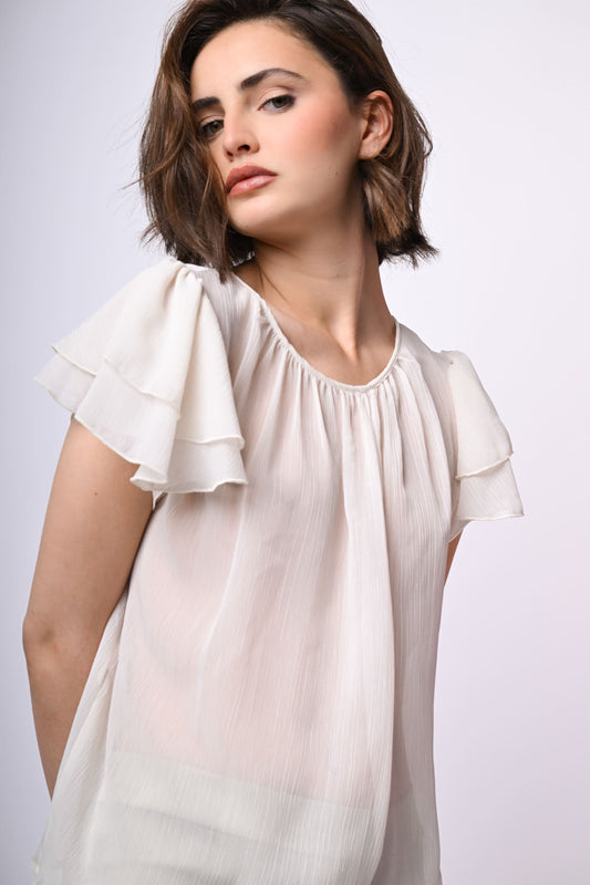 Top in tulle con maniche a balze