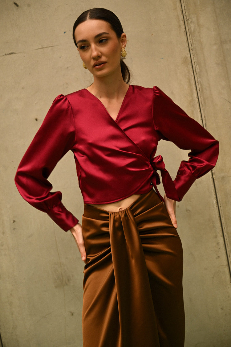 Blusa a portafoglio in raso
