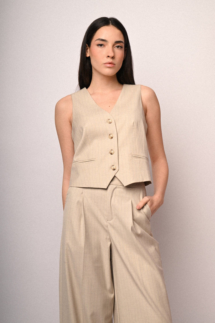 Gilet gessato beige