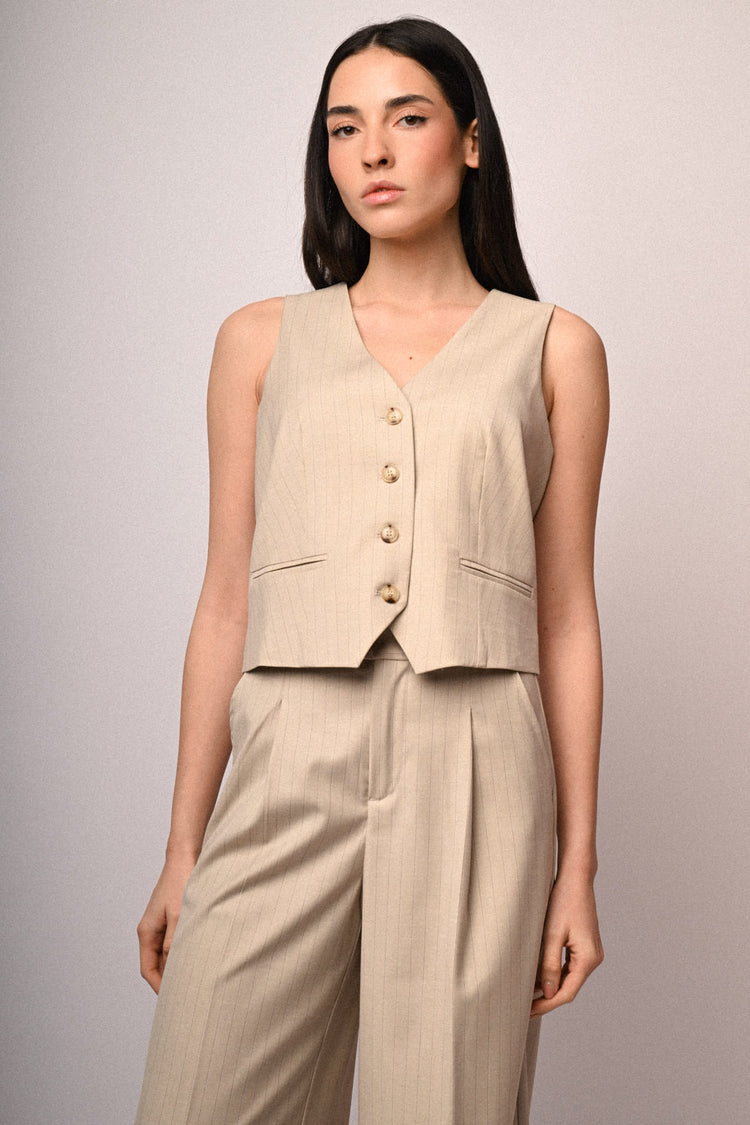 Gilet gessato beige