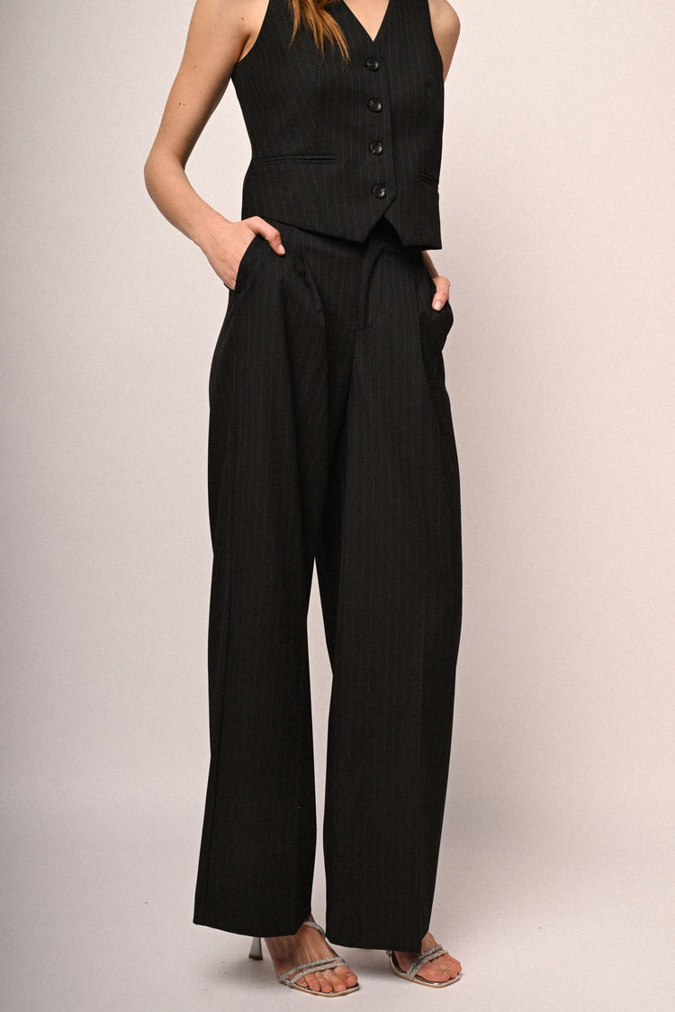 Pantaloni palazzo in gessato nero