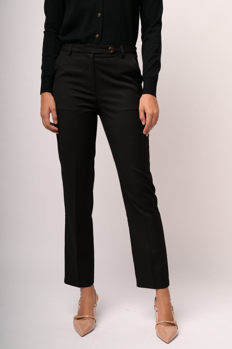 Pantaloni neri dritti con linguetta