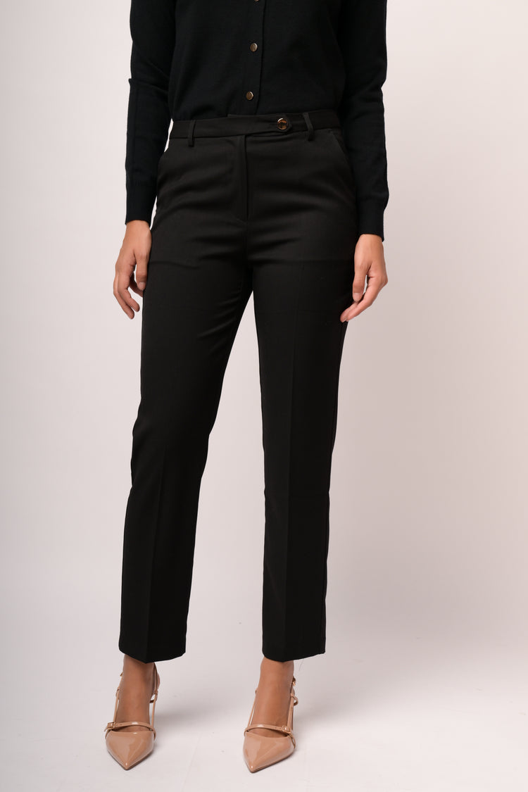 Pantaloni neri dritti con linguetta