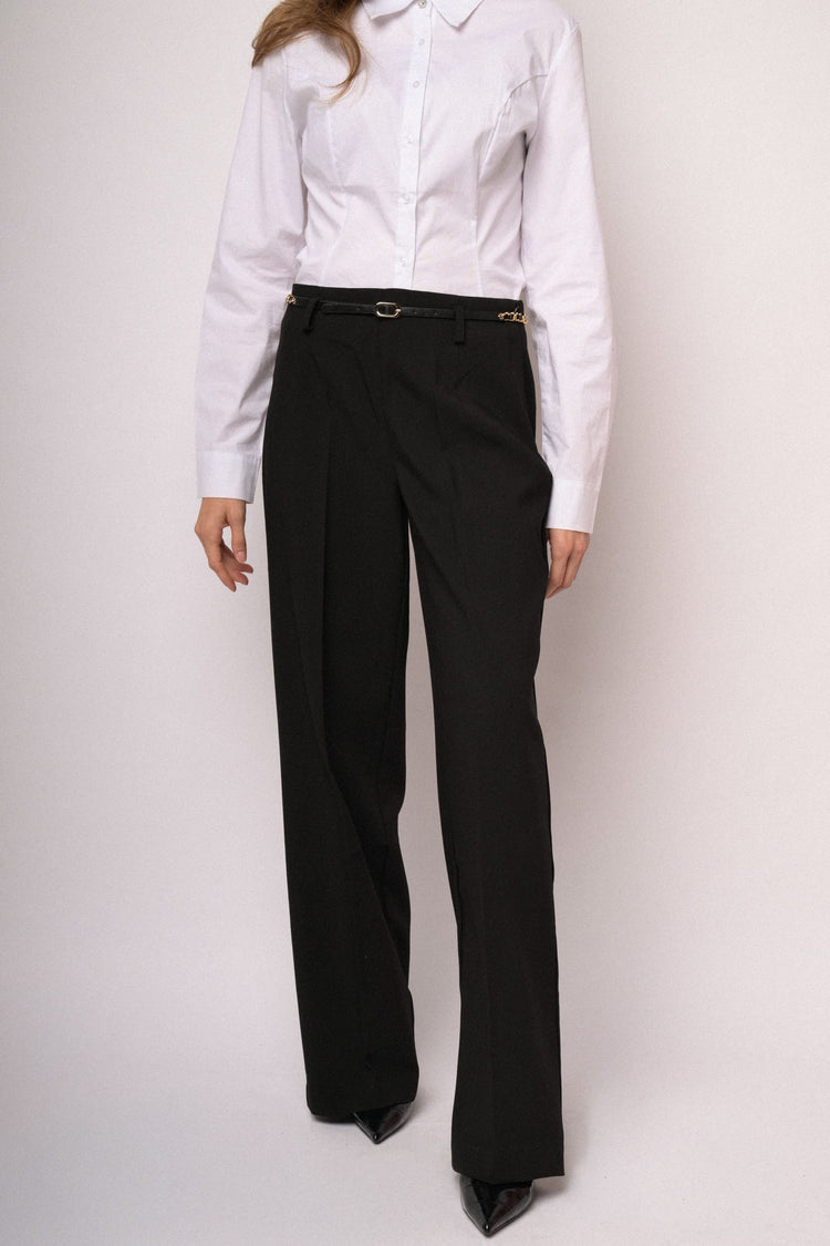 Pantaloni palazzo neri con cintura intrecciata