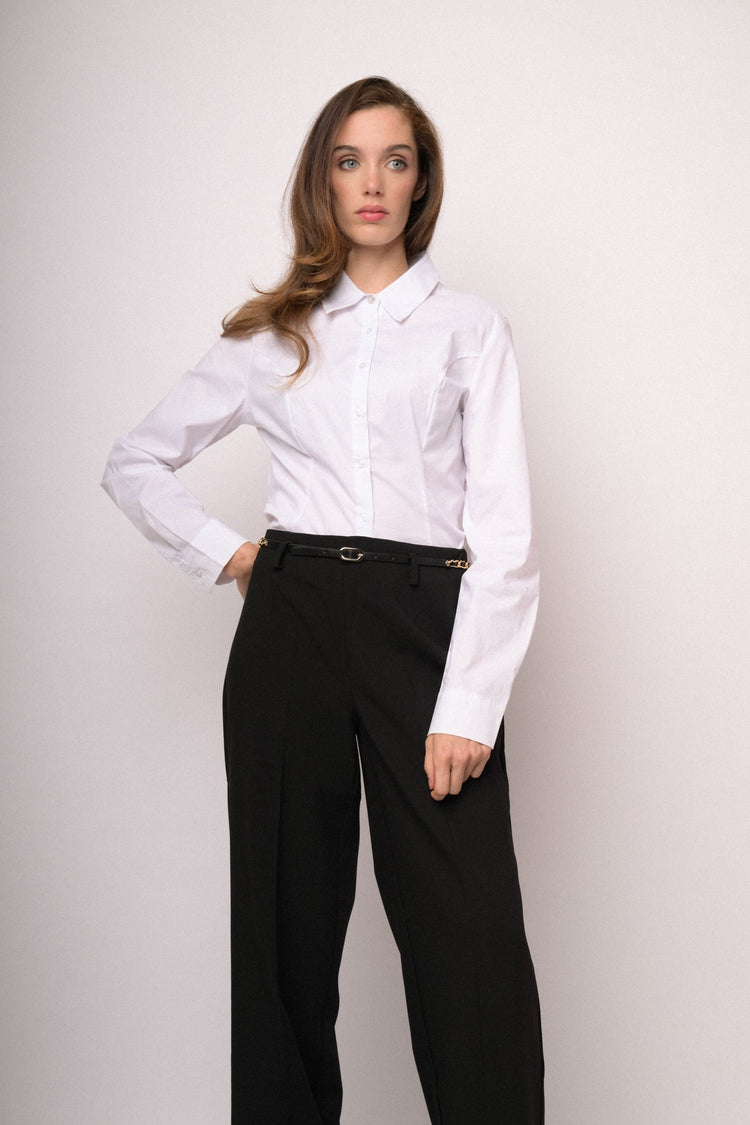 Pantaloni palazzo neri con cintura intrecciata