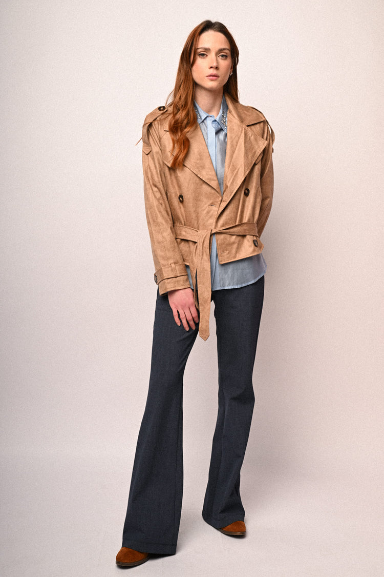 Trench crop in faux suede spalmato