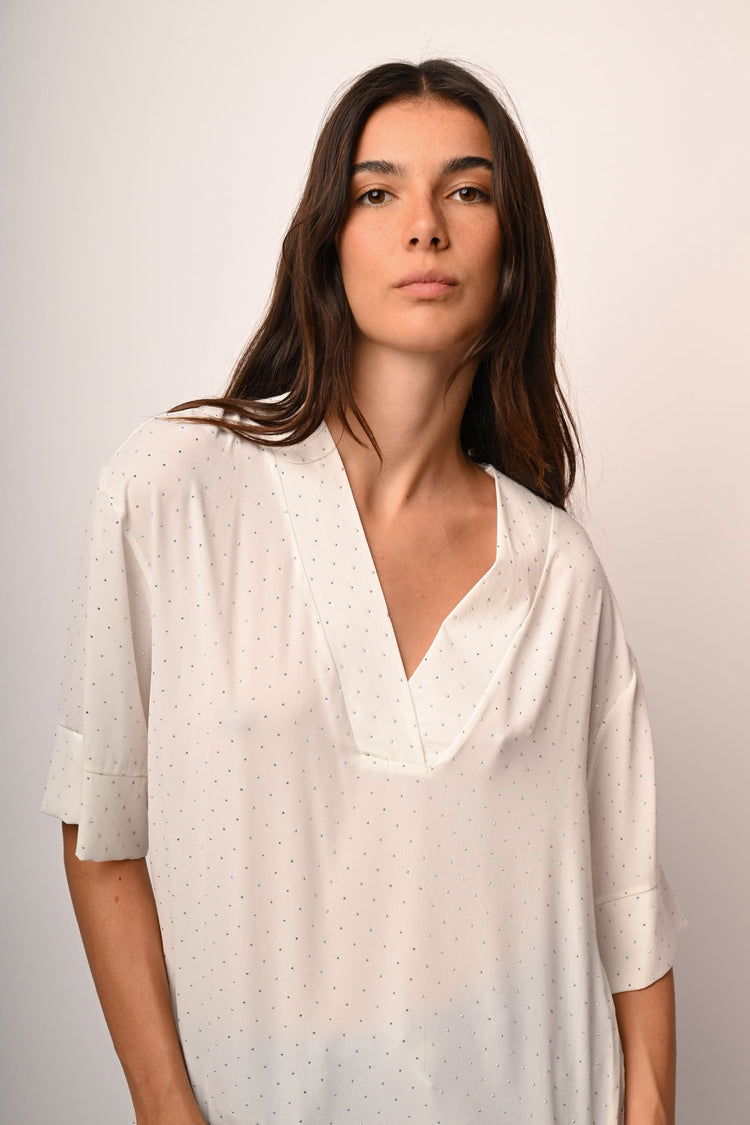 Blusa con scollo a V e strass