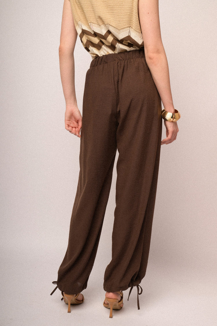Pantaloni palazzo con coulisse allorlo cioccolato