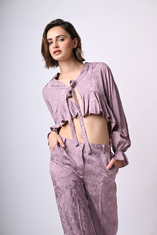 Top crop in jacquard floreale