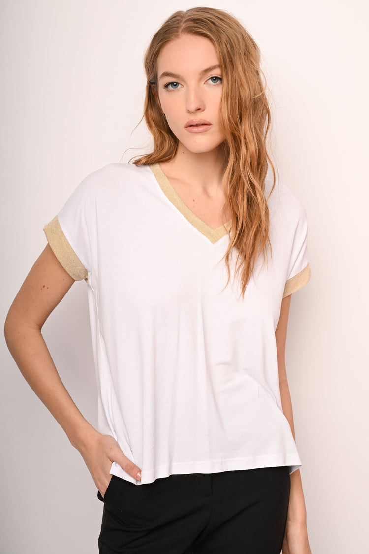 T-shirt con profili in maglia lurex