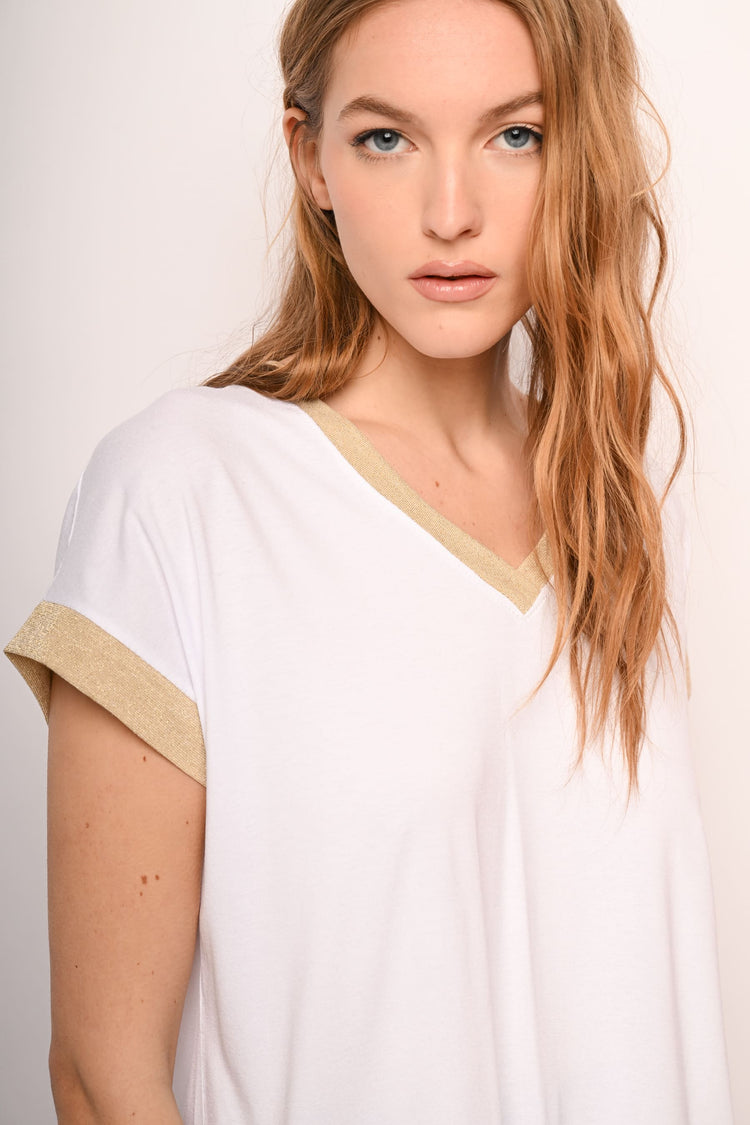 T-shirt con profili in maglia lurex