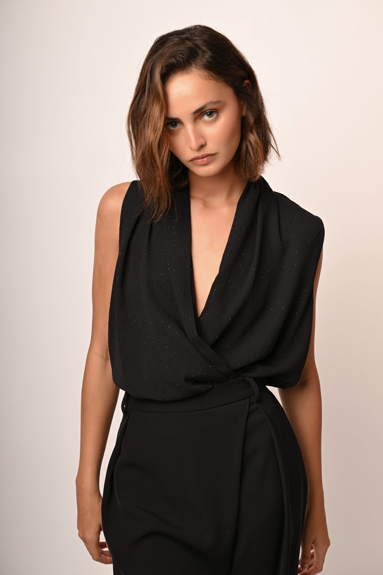 Body con incrocio e mini borchie